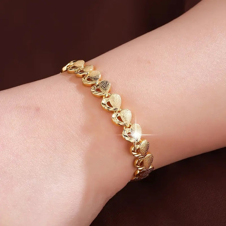 Textured Heart Link Bracelet, 3 Colors Hollow Love Chain for Women