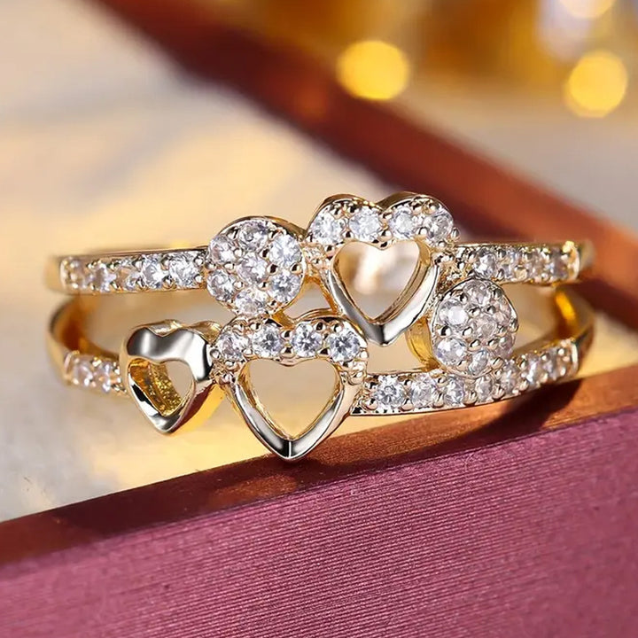Triple Heart Pavé Ring (2 Colors Delicate Cutout Band)