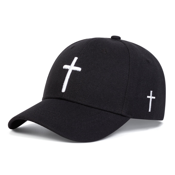 Minimalist Cross Embroidered Cotton Baseball Cap, Casual Adjustable Curved Brim Sun Hat for Men & Women