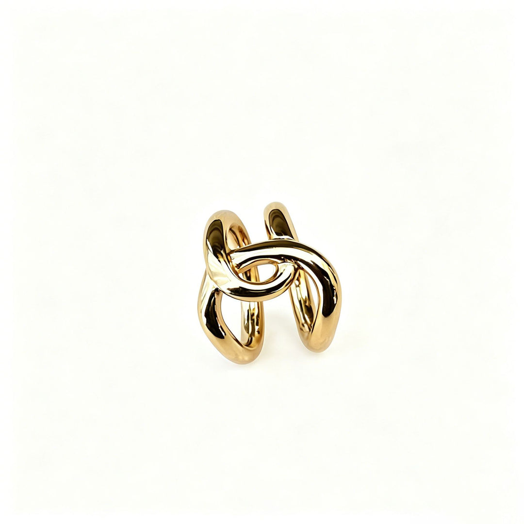 Double Twisted Interlocked Plain Band Ring, Gold & Silver Minimalist Thick Polished Ring