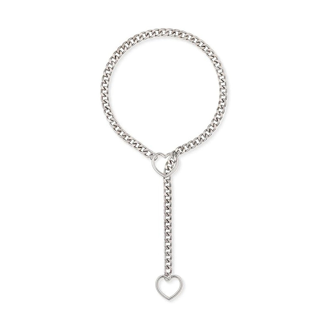 Hollow Heart Cuban Y-Slide Necklace, 4-Tone Metal Edgy Adjustable Choker