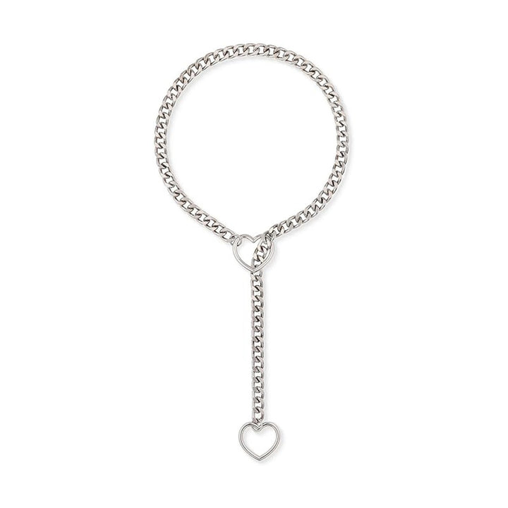Hollow Heart Cuban Y-Slide Necklace, 4-Tone Metal Edgy Adjustable Choker