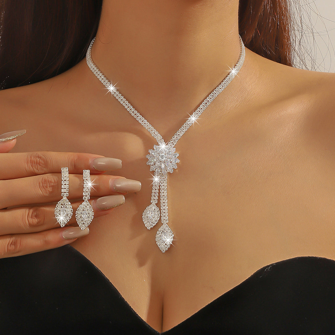 Marquise Diamond Tassel Formal S925 Silver Jewelry Set