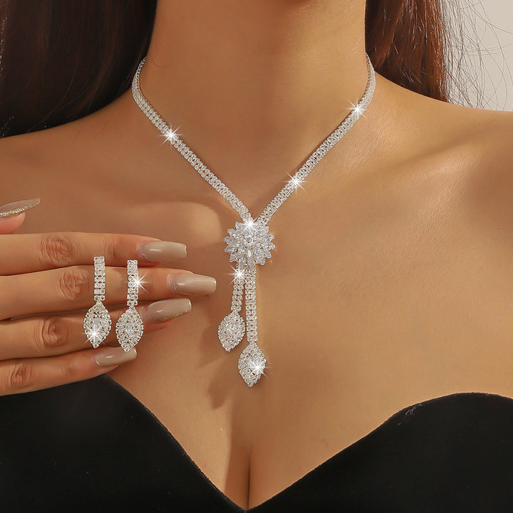 Marquise Diamond Tassel Formal S925 Silver Jewelry Set