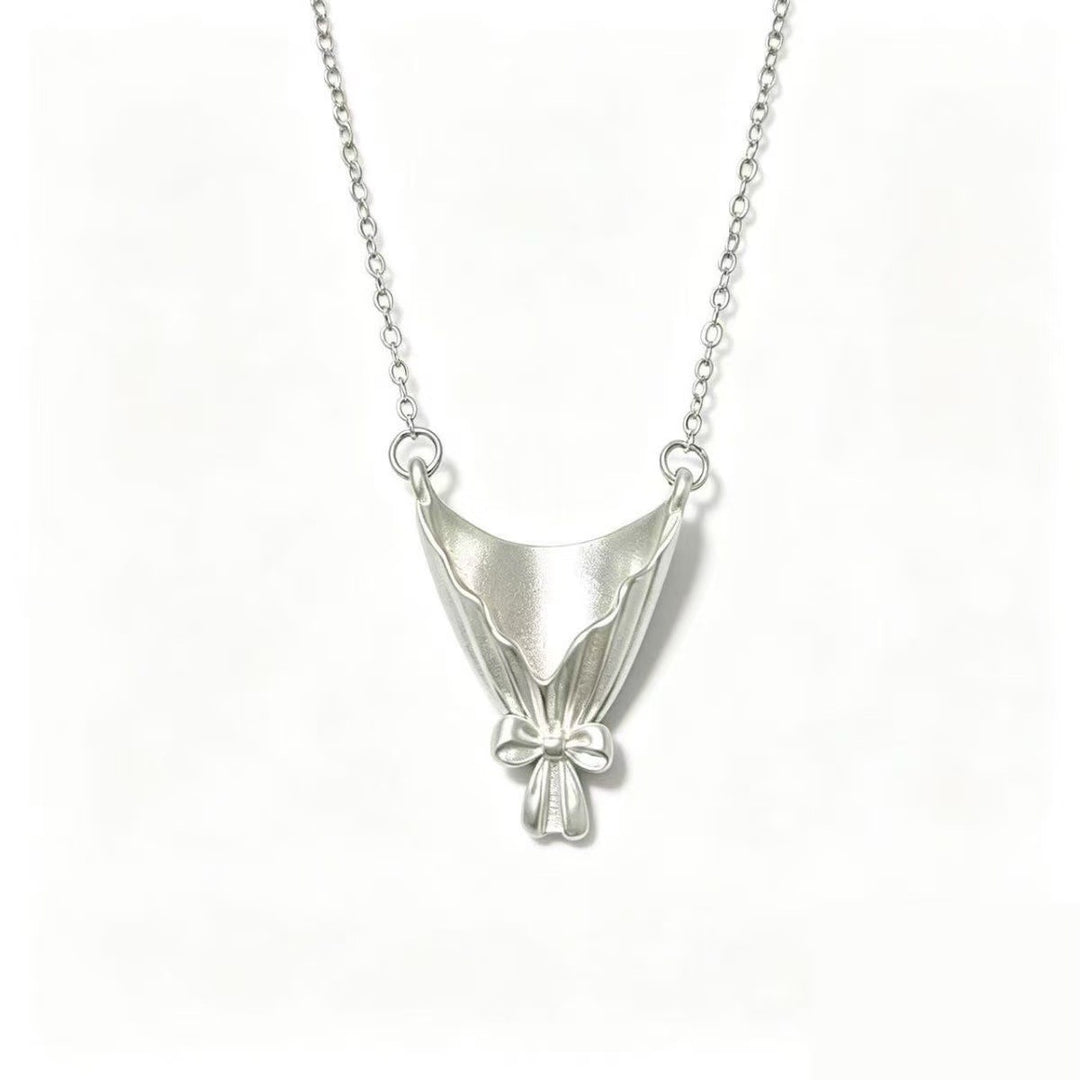 Bow Bouquet Pendant Necklace, Dainty Locket For Fresh & Dried Flowers, Gold & Silver Two-Tone Romantic Art Collarbone Chain