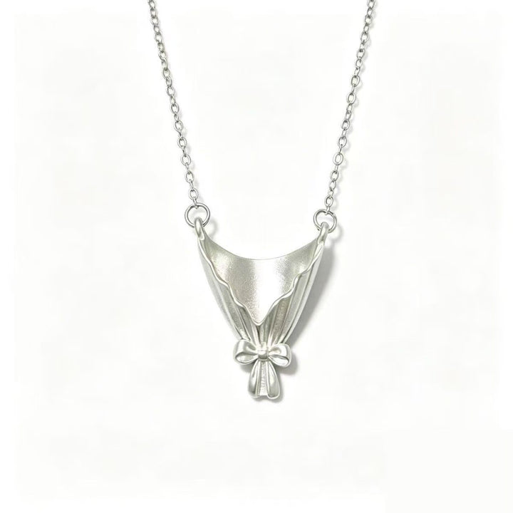 Bow Bouquet Pendant Necklace, Dainty Locket For Fresh & Dried Flowers, Gold & Silver Two-Tone Romantic Art Collarbone Chain