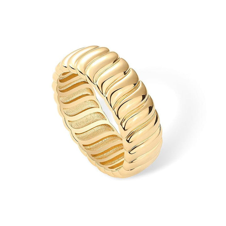 Wide Ribbed Wave Texture Band Ring (2 Colors Minimalist Luxury Statement Band)