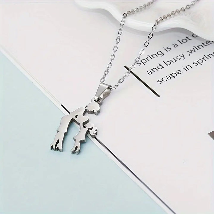 Mother & Kids Silhouette Pendant Necklace, 316L Titanium Steel Silver Plated Family Keepsake Necklace, Multiple Figures, Gold & Silver Family Jewelry