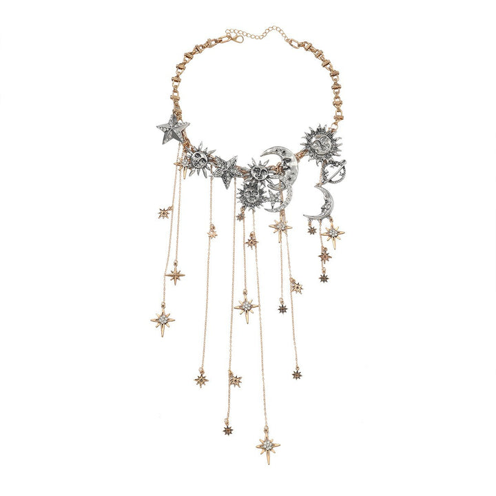 Vintage Sun Moon Star Tassel Choker