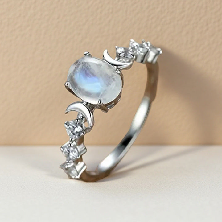 Moon & Star Opal Rose Gold Ring (Dreamy Girly Statement Band)