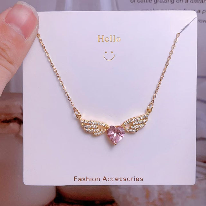 Angel Wings Heart diamond Necklace (Multi-Color Delicate Romantic Pendant)