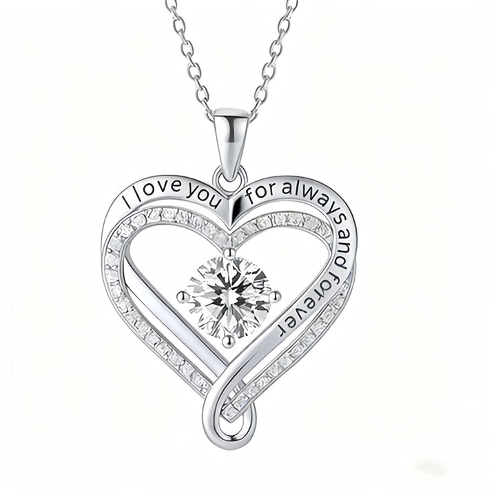 Engraved Intertwined Double Heart Diamond Necklace, S925 Sterling Silver, Preserved Rose Gift Box Set Romantic Clavicle Jewelry