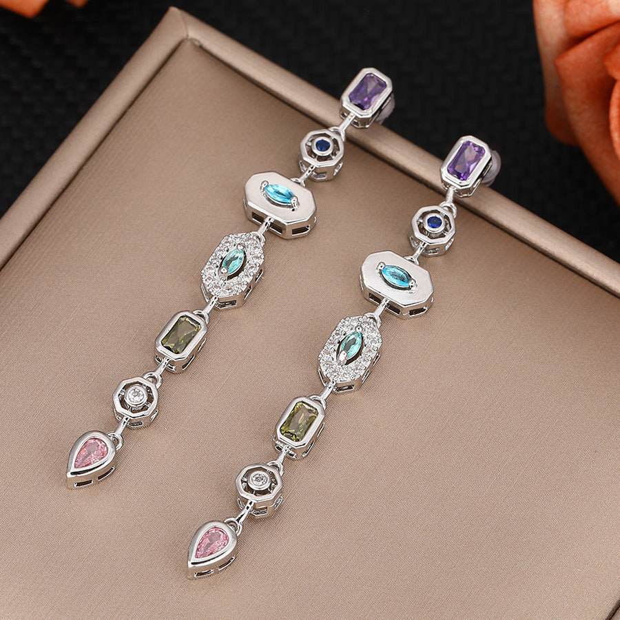 Rainbow Gradient Gemstone Drop Earrings (2 Colors Luxury Statement Earrings)