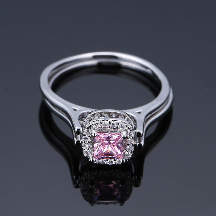 Two‑Tone Square‑Center Halo Ring Set
