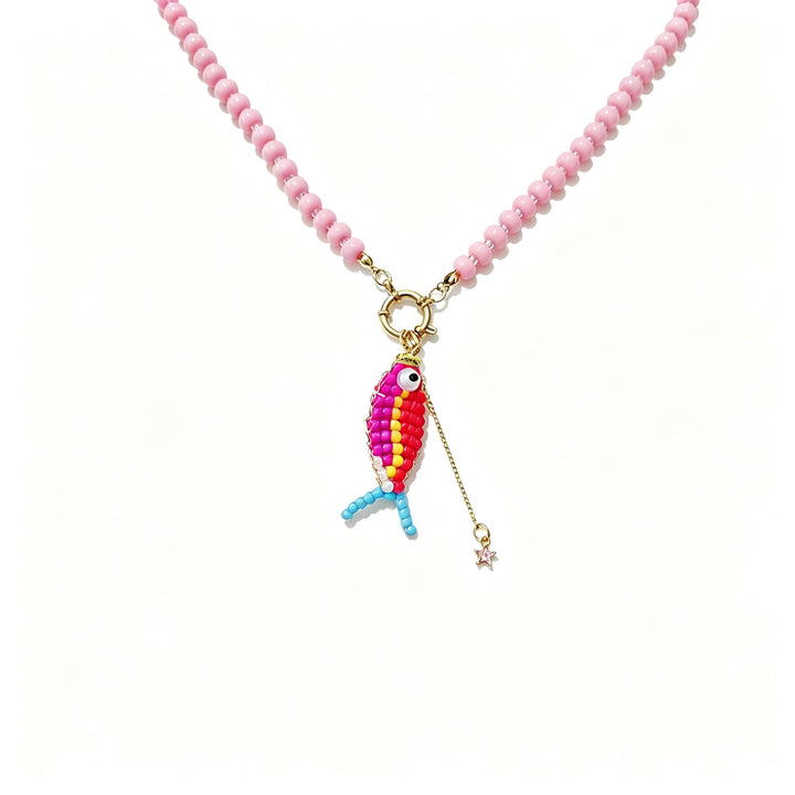 Cute Beaded Fish Pendant Necklace, 4 Colors Hand-Woven Colorful Bead Chain Niche Playful Jewelry