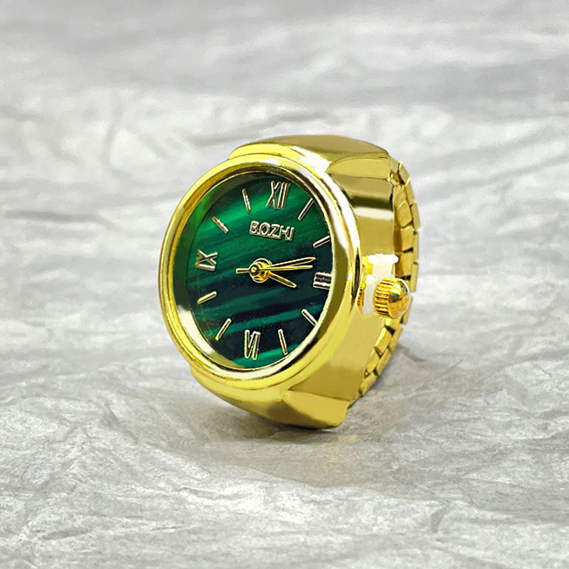 S925 Silver Vintage Watch Ring, Malachite‑Green Dial Roman Numeral Functional Wrist‑Watch‑Style Ring