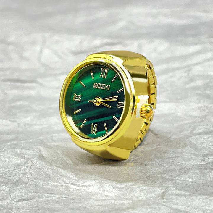 S925 Silver Vintage Watch Ring, Malachite‑Green Dial Roman Numeral Functional Wrist‑Watch‑Style Ring