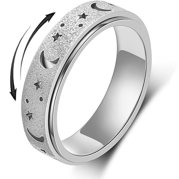 Star Moon Hollow Sandblast Spinner Fidget Ring, S925 Silver Multi-Color Starry Anxiety Relief Band For Men Women