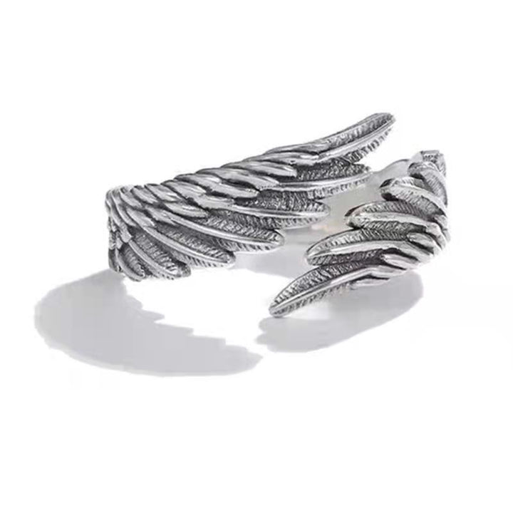 Vintage 3D Wing Open Ring, Four Tones Angel Wing Adjustable Unisex Trend Statement Band
