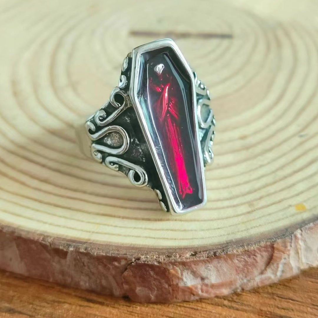 Vampire Coffin Vintage Ring (Gothic Edgy Niche Statement Band)