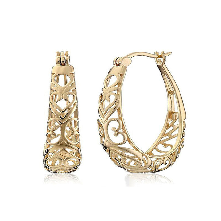 Vintage Hollow Heart Vine Oval Hoop Earrings, European Court Pattern Leverback Classic Earrings for Women