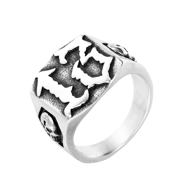 Vintage Number 13 Skull Signet Ring, S925 Silver Antiqued Punk Biker Statement Band For Men