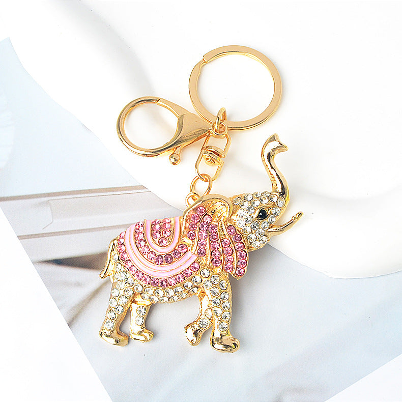 Rhinestone‑Encrusted 3D Elephant Keychain Charm, Multi‑Color Options