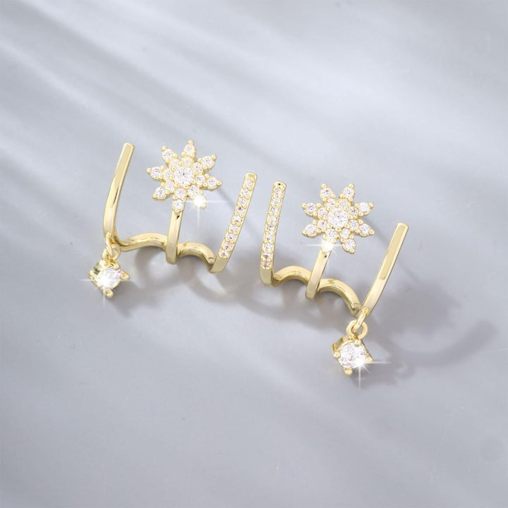 Star‑Burst Multi‑Hoop Drop S925 Silver Earrings