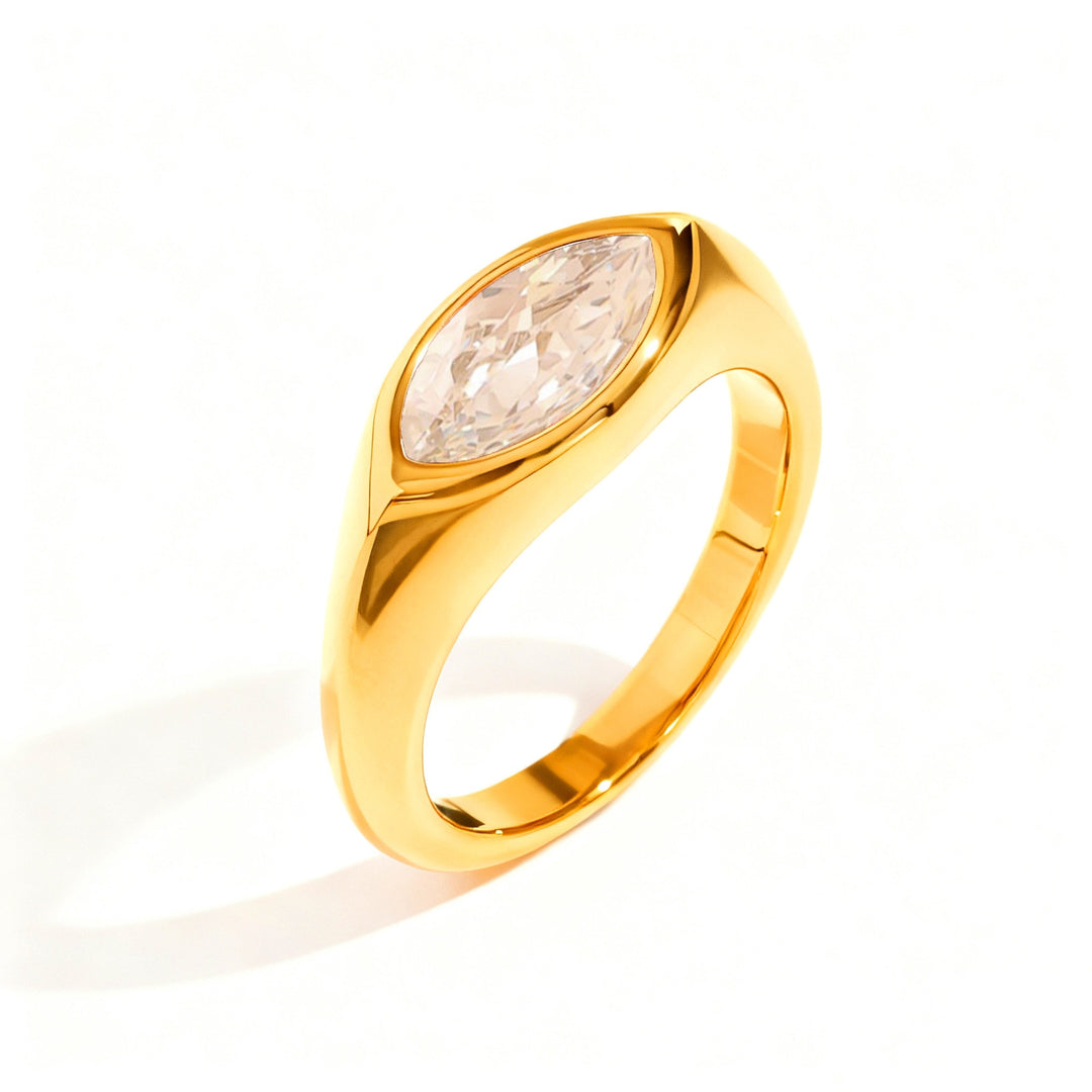 Marquise‑Cut Colored Gemstone Bezel‑Set Wide‑Band Gold‑Plated S925 Sterling Silver Ring, Multi‑Colors Available