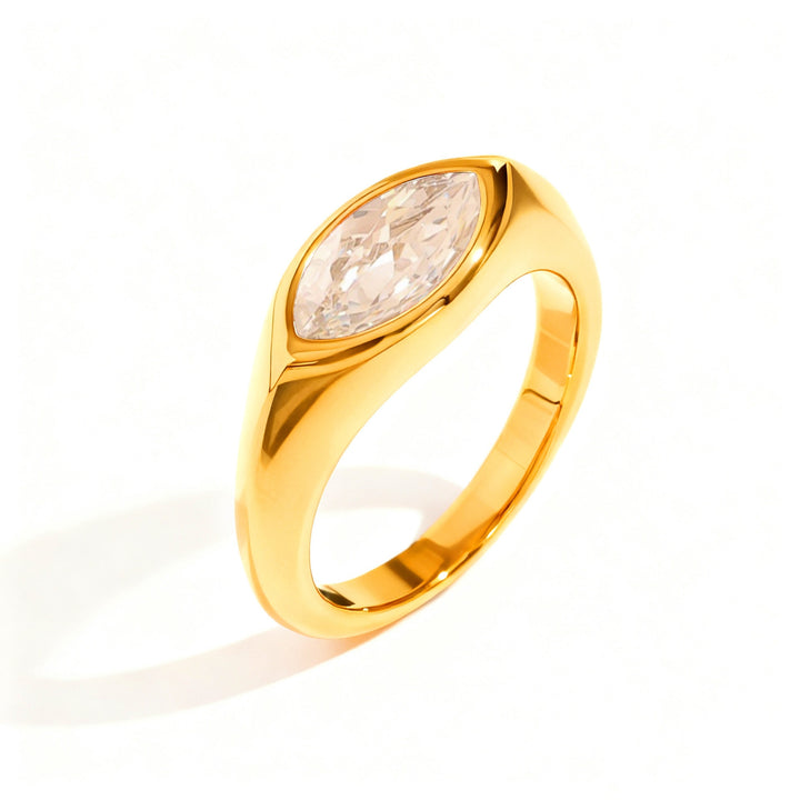 Marquise‑Cut Colored Gemstone Bezel‑Set Wide‑Band Gold‑Plated S925 Sterling Silver Ring, Multi‑Colors Available