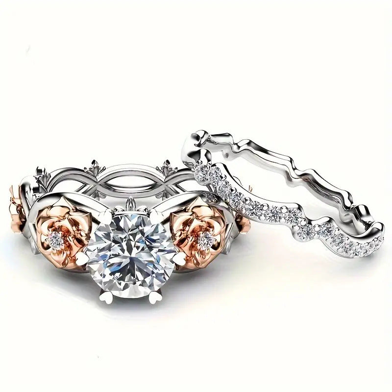 Rose Garden Couple Ring Set (Luxury Vintage Engagement Ring Set)