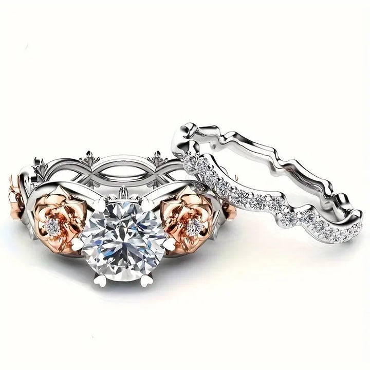 Rose Garden Couple Ring Set (Luxury Vintage Engagement Ring Set)