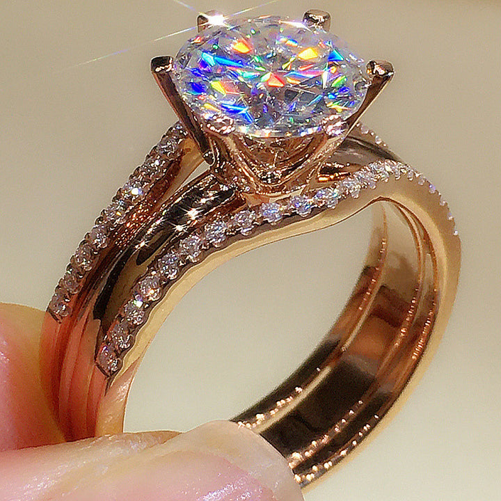 4‑Prong Round‑Diamond Stackable Engagement Ring, Three‑Tone Options