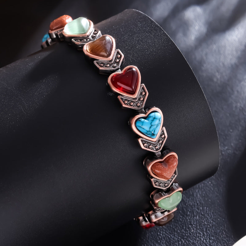 Vintage Copper Multi-Stone Magnetic Therapy Bracelet (Multiple Styles Women's Health Bangle)