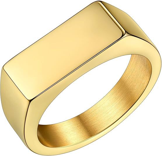 S925 Silver Rectangular Blank Signet Ring, Minimalist Geometric Wide Band Men Ring