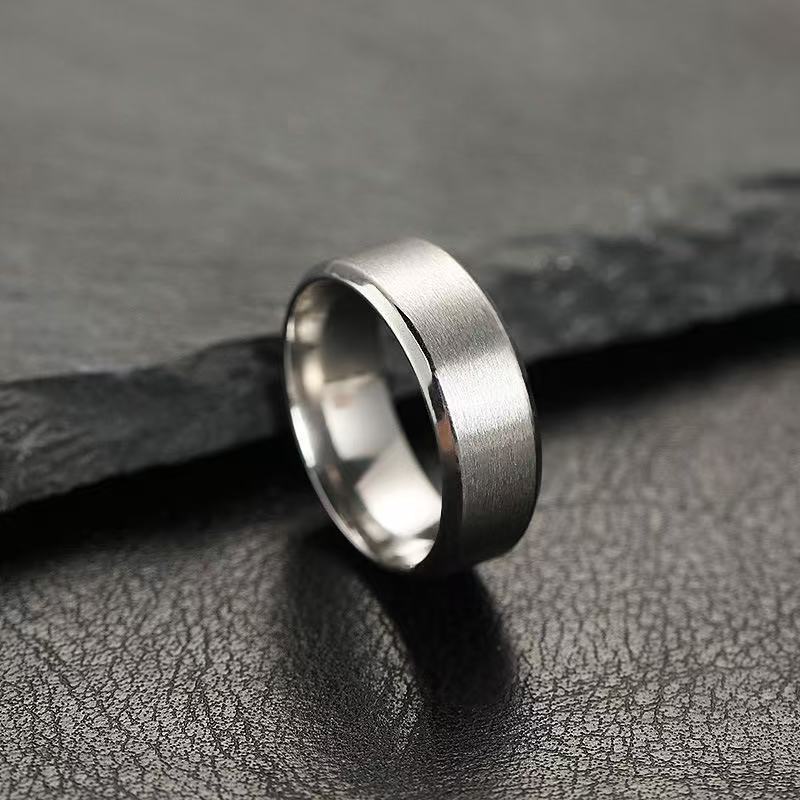 8mm Brushed Beveled Titanium Steel Band Ring, Multi-Color Minimalist Unisex Plain Ring for Men & Women