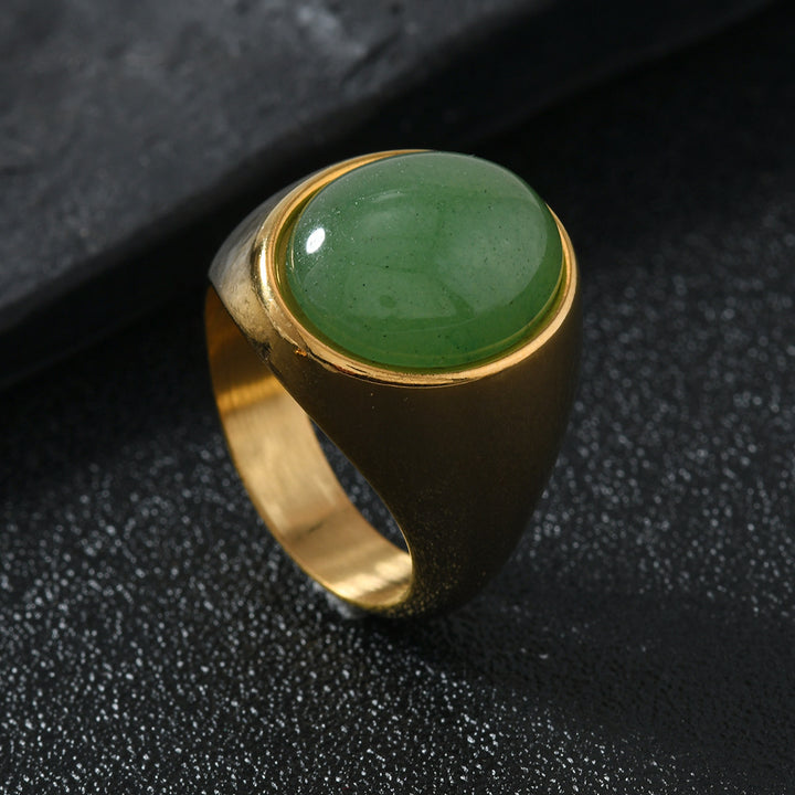 Cat's Eye Stone/Jade Wide Band Ring (Men's Vintage Texture Style)