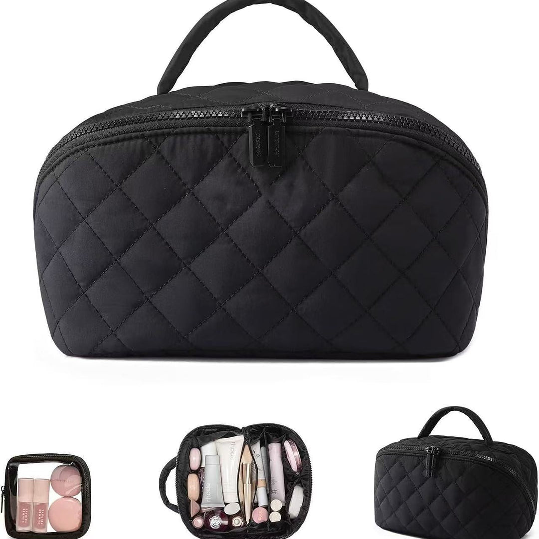 Quilted Grid Portable Large-Capacity Cosmetic Bag (Soft Pink Light Luxury Style Series)