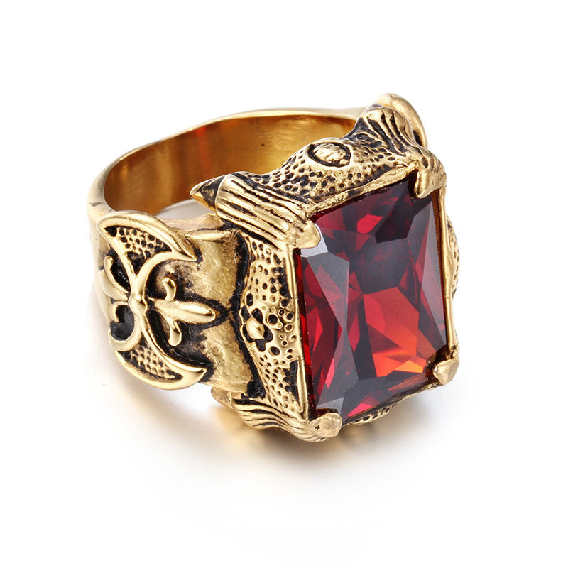 Vintage Embossed Square Stone Ring (Men's Dark Luxury Style)