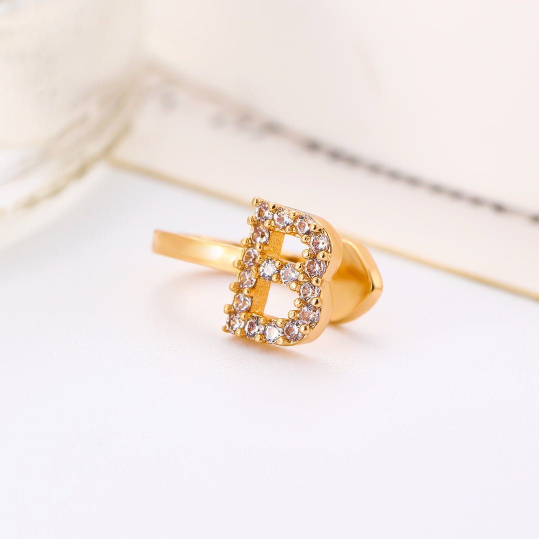 A-Z 26 Letters Paved Diamond Ear Cuffs, Adjustable Diamond Ear Cuffs For Non-Pierced Ears