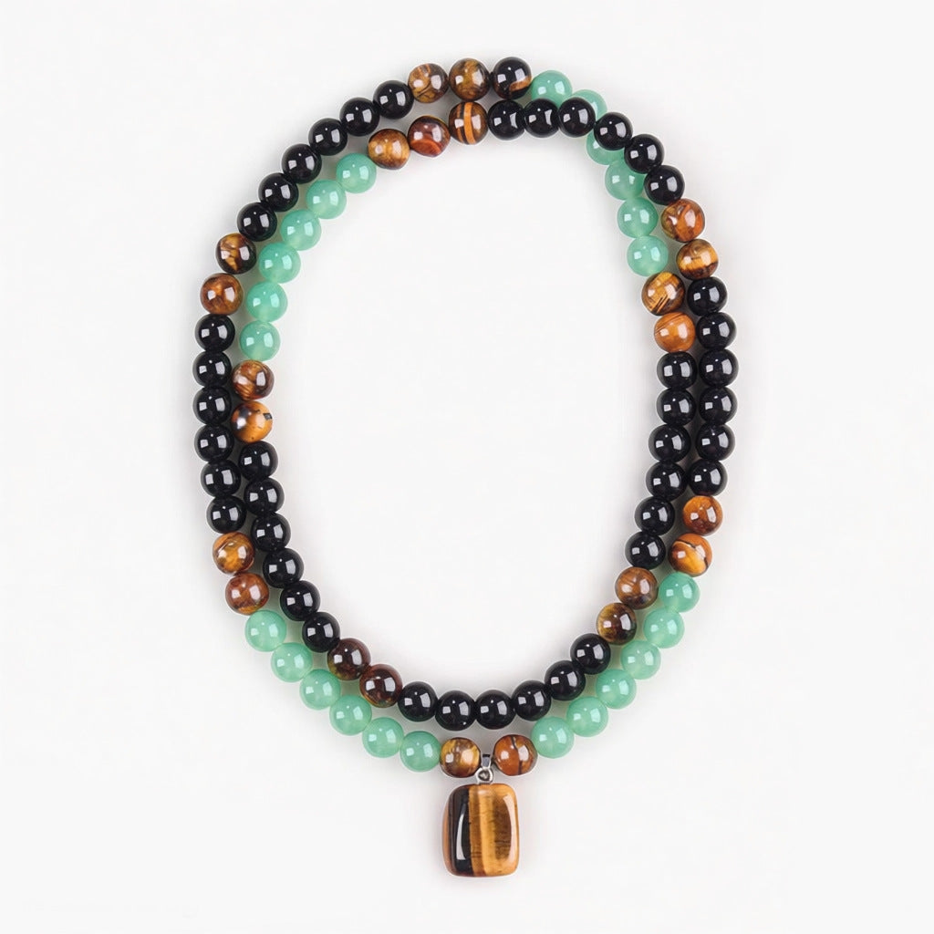 Tiger Eye Double-Layer Energy Necklace (Wealth-Attracting Retro Layered Style)