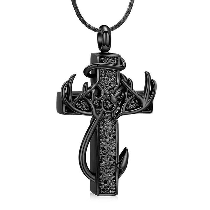 Antler Cross Memorial Pendant for Men – Pet Ashes Keepsake Necklace
