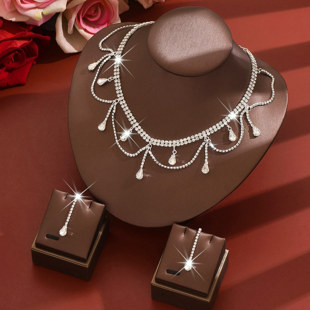 Tassel Drop Rhinestone Choker & Earring Set (Light Luxury Gala Accessory Set)