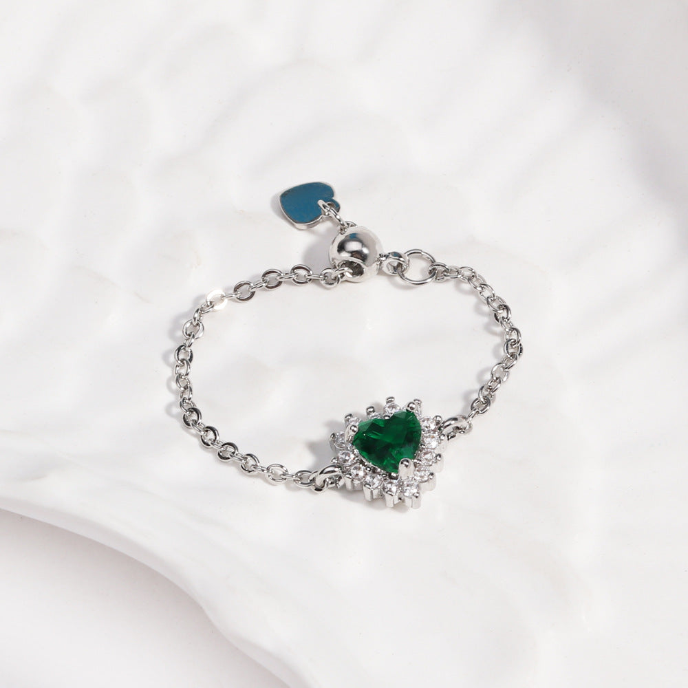 Colored Heart Diamond Adjustable Chain Ring (Sweet Vitality Multi-Color Style)