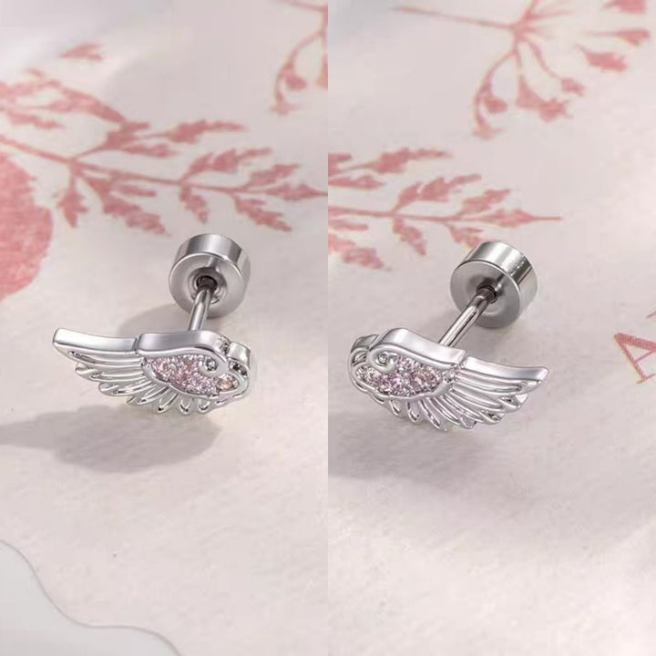 Wing Diamond Inlaid S925 Silver Stud Earrings, Delicate Angel Wing Ear Jewelry, Multi Color Available