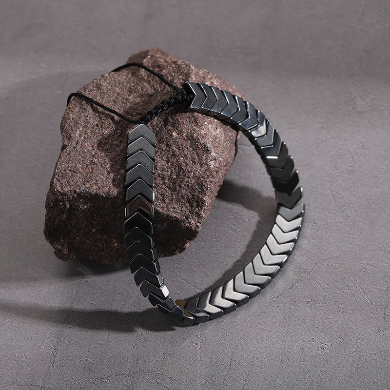 Black Obsidian Geometric Arrow Braided Bracelet with Adjustable Magnetic Beads