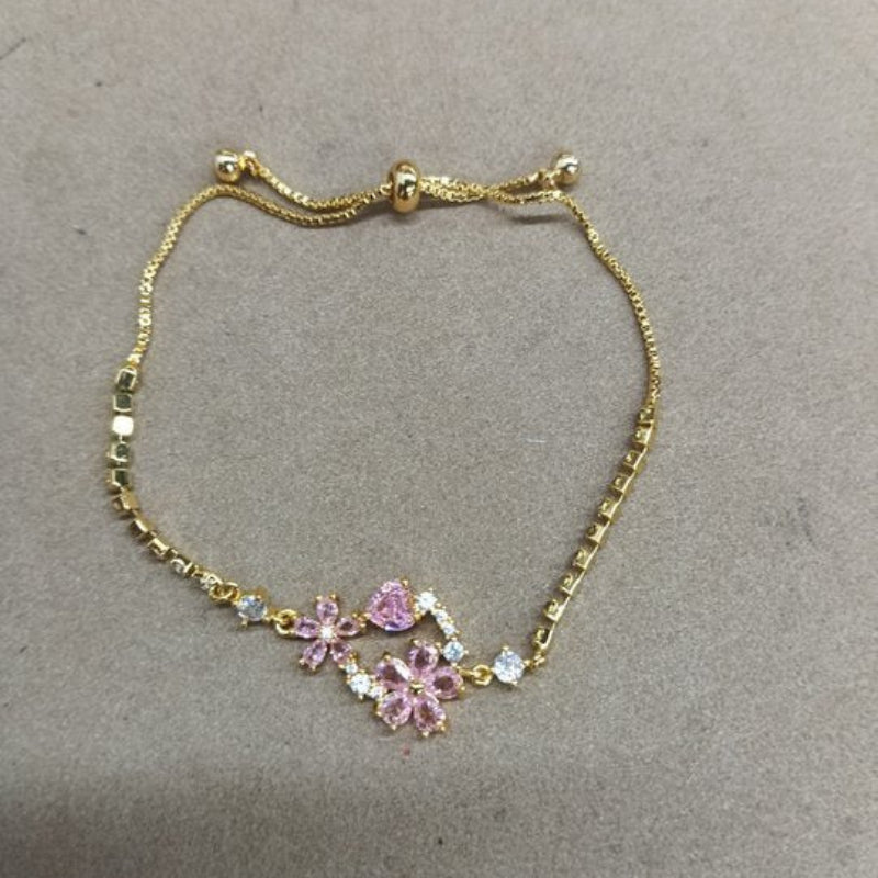 Multicolor Floral Adjustable Pull Bracelet, Multi Diamond Flower Elegant Women Jewelry