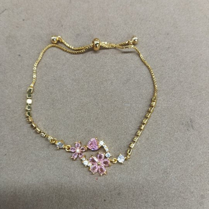 Multicolor Floral Adjustable Pull Bracelet, Multi Diamond Flower Elegant Women Jewelry