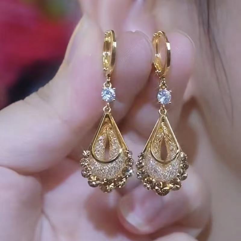 Teardrop Filigree Gemstone Drop Earrings (Luxury Vintage Elegant Earrings)