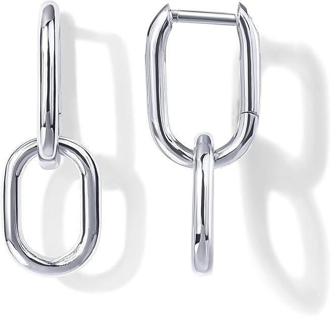 Double Rectangle Link Hoop Earrings, Smooth/Twisted/Pave Crystal Multi-Style Geometric U-Link Click Hoops Gold Silver Rose Gold Minimal Jewelry